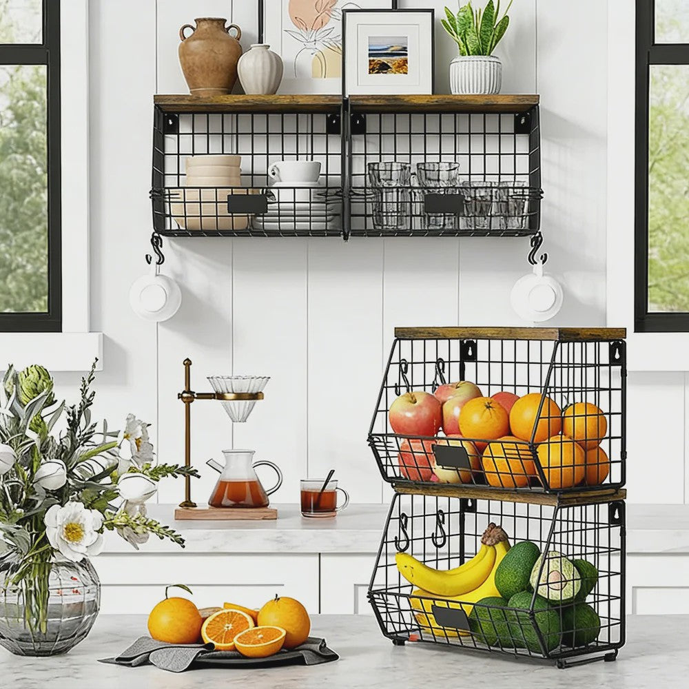 Set van 2 Opbergmanden met Deksel - Stijlvol en Praktisch voor Keuken, Kantoor & Badkamer