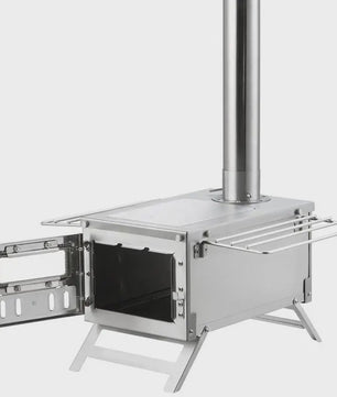 80-Inch RVS Camping Houtkachel met 8 Pijpen - Draagbaar & Efficiënt voor Buiten Koken & Verwarming