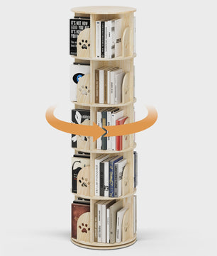 White Rotating Bookcase Storage 5-Tier Book Shelf 20 Compartments for Living Room Office Children's Room Organizer Decoration