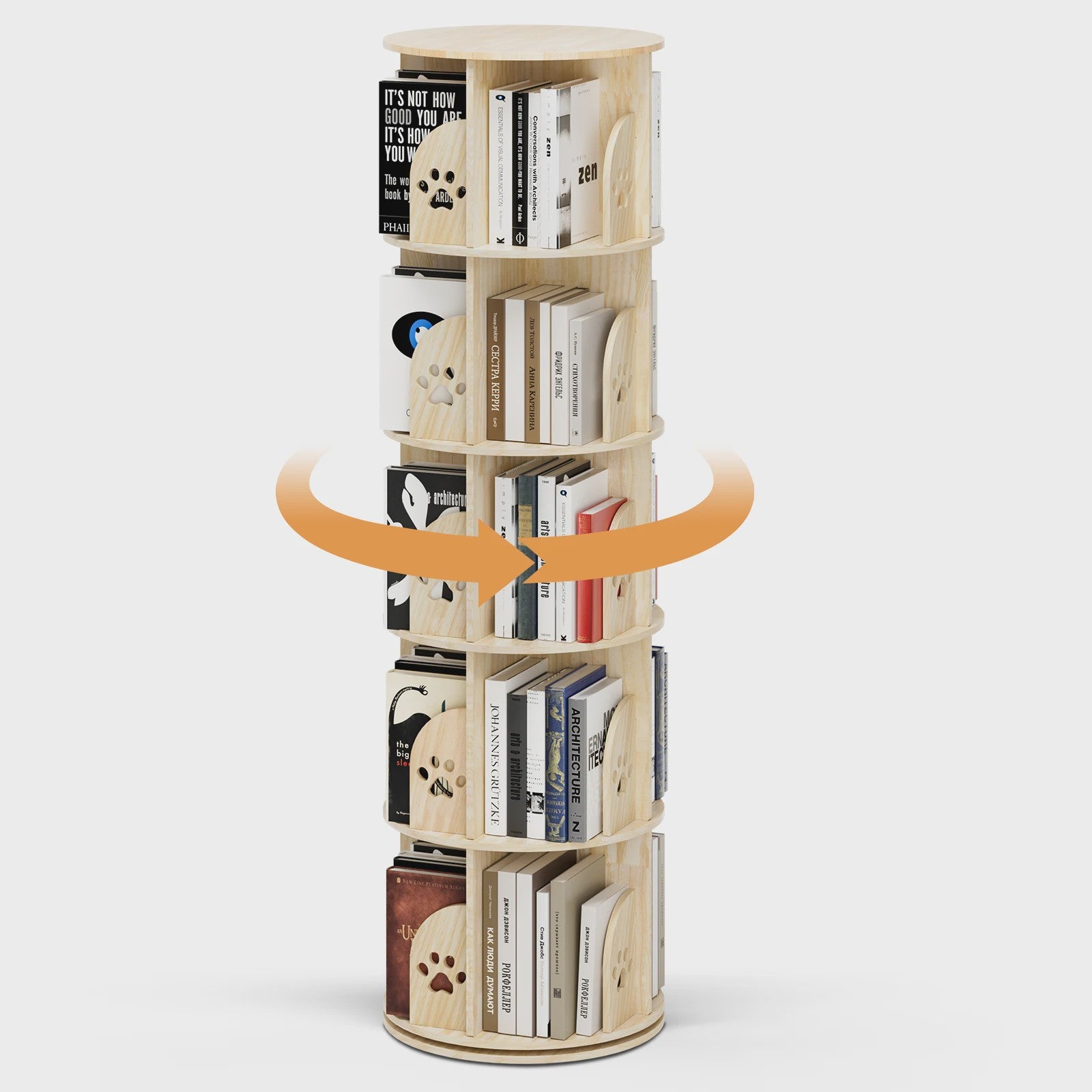White Rotating Bookcase Storage 5-Tier Book Shelf 20 Compartments for Living Room Office Children's Room Organizer Decoration