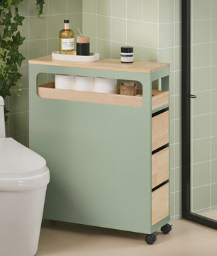 Smalle Badkamerkast met 3 Lades en Afneembare Tray - Houten Bovenblad