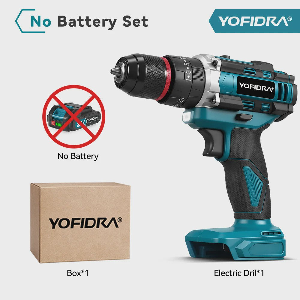 YOFIDRA 21V Accu Klopboormachine 3-in-1 met 25+3 Koppelinstellingen en LED Verlichting