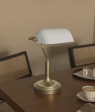 Klassieke Bankiers Bureaulamp met Verstelbare Witte Kap - E27 Fitting