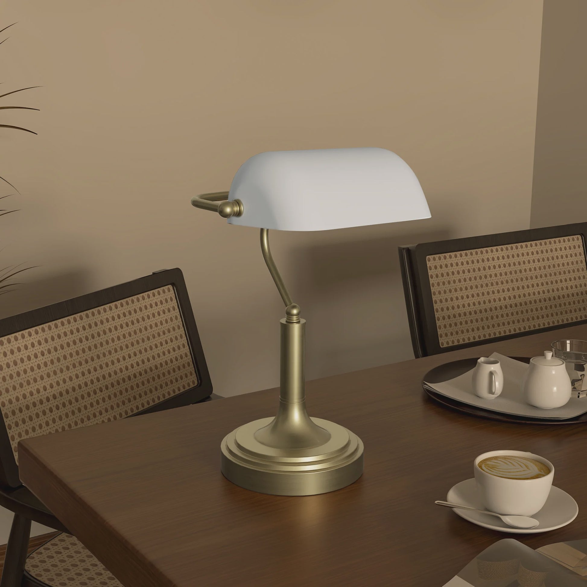 Klassieke Bankiers Bureaulamp met Verstelbare Witte Kap - E27 Fitting