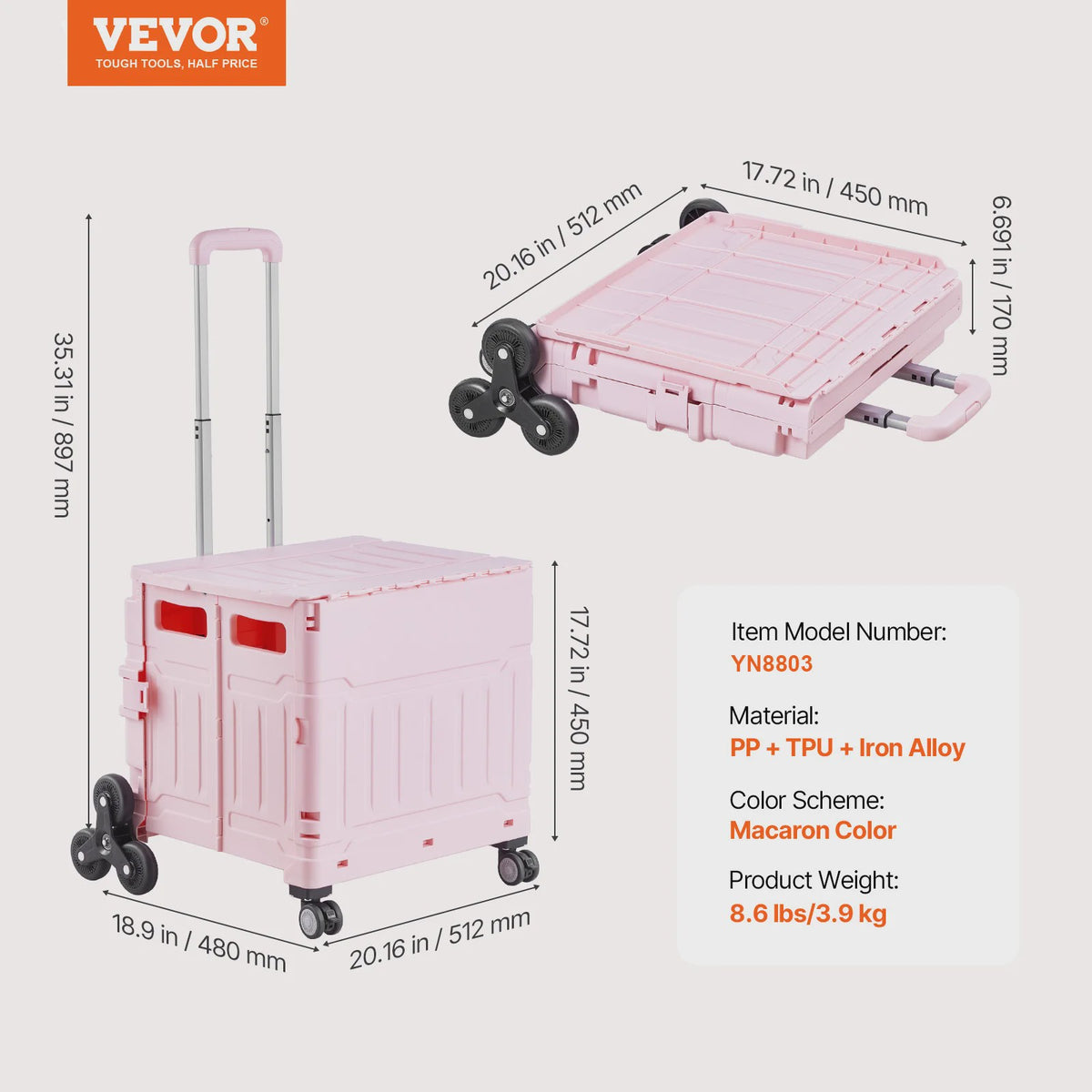 Opvouwbare Traplift Kar met 10 Wielen - 68kg Draagvermogen