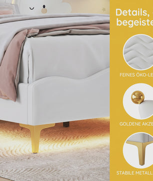 Prinsessen Hemelbed Wit 90x200cm met LED Verlichting & Kroon - Meisjesbed