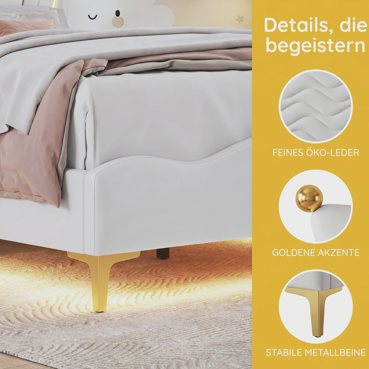 Prinsessen Hemelbed Wit 90x200cm met LED Verlichting & Kroon - Meisjesbed