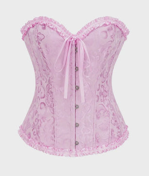Victoriaans Gothic Overbust Corset met Kant en Ruches - Vintage Bustier Top