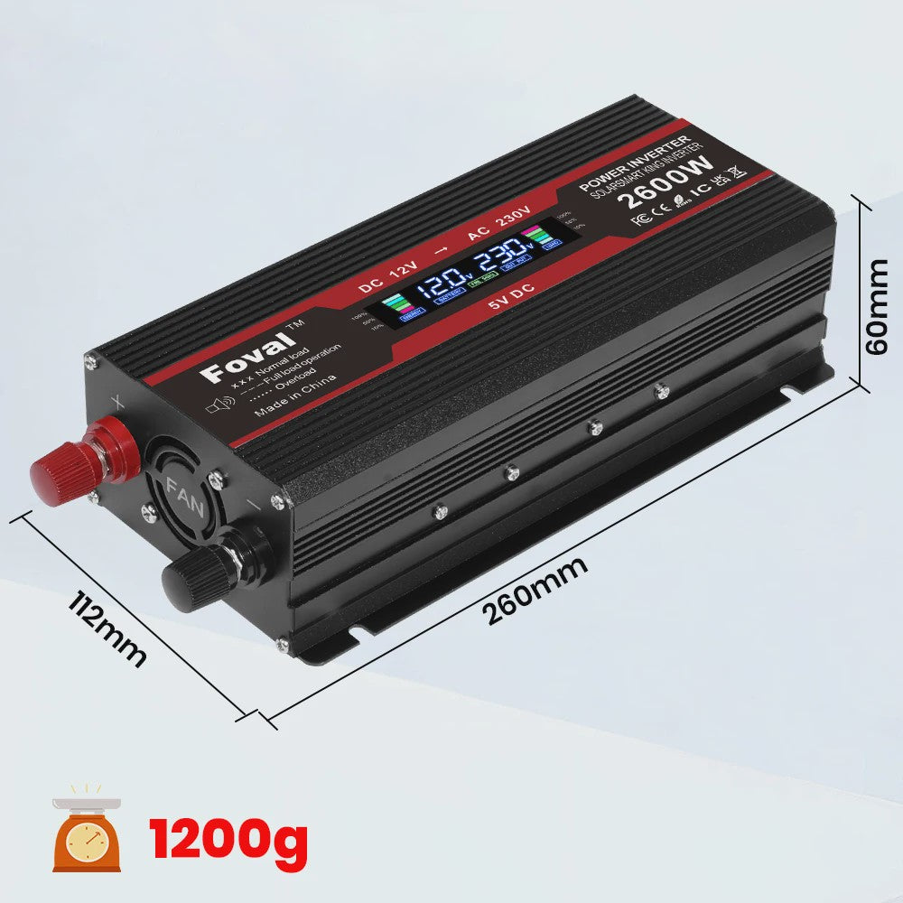 Krachtige 1500W-3000W Auto Omvormer (DC12V/24V naar AC230V) met LCD, USB & EU-stopcontact