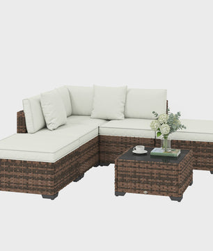 Outsunny Loungeset 6-delig Rotan Tuinmeubelen met Kussens en Salontafel