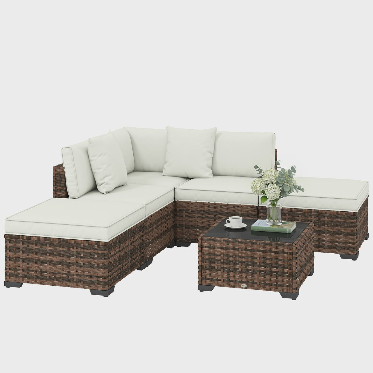 Outsunny Loungeset 6-delig Rotan Tuinmeubelen met Kussens en Salontafel