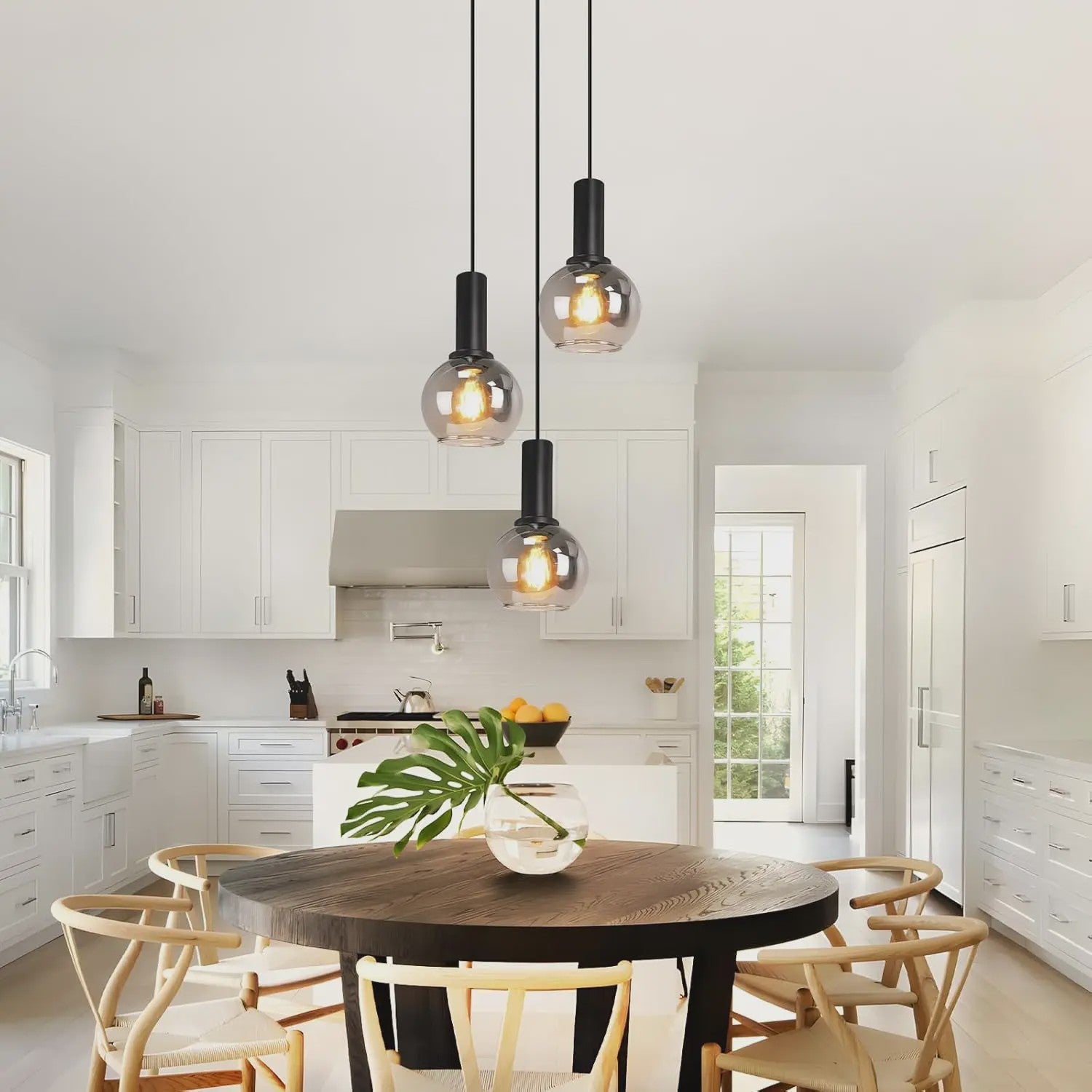 3-Lichts Hanglamp Glas - Vintage Stijl Pendellamp voor Eettafel & Woonkamer - In Hoogte Verstelbaar