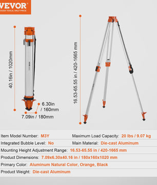 VEVOR Laser Level Statief: Robuust, Verstelbaar Hoogte Statief met Waterpas & Diffusielimiet