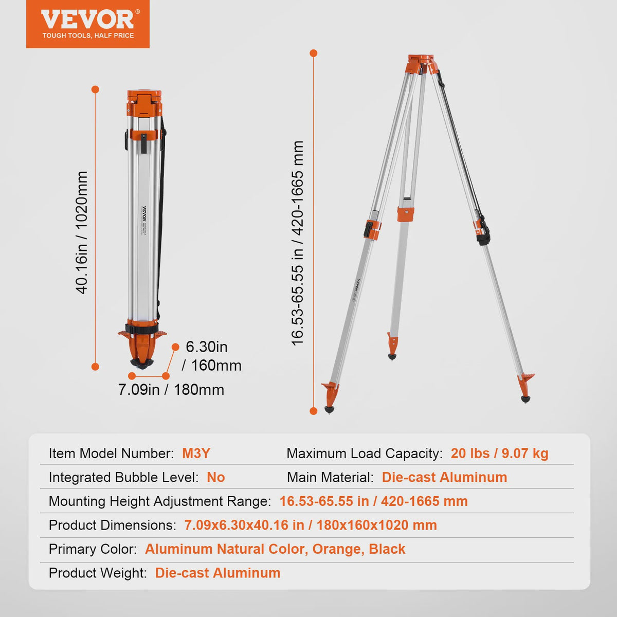 VEVOR Laser Level Statief: Robuust, Verstelbaar Hoogte Statief met Waterpas & Diffusielimiet