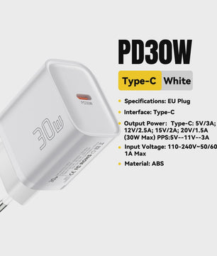 Essager Mini 30W Snellader Type C PD QC3.0 voor iPhone, Samsung, iPad