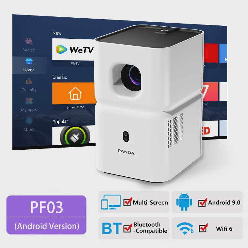 PANDA PF03 Mini Projector: Full HD, Android 9.0, Wifi6, 200 ANSI Lumen, 4K Ondersteuning