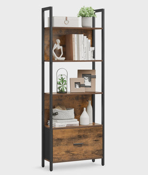 VASAGLE Industriële Boekenkast met Lade - 5 Lagen, Ladder Design, Staal Frame