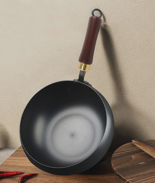 Handgesmeed Gietijzeren Wokpan met Deksel - Non-Stick, Geschikt voor Gas & Inductie