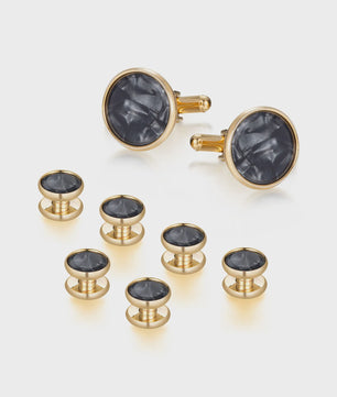 Set Manchetknopen en Studs Wit met Goudkleurig Randje - Stijlvolle Heren Accessoires