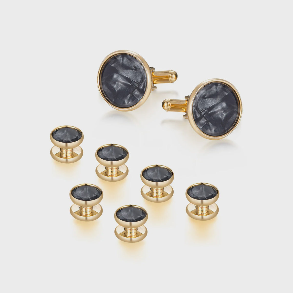 Set Manchetknopen en Studs Wit met Goudkleurig Randje - Stijlvolle Heren Accessoires
