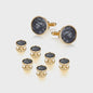 Set Manchetknopen en Studs Wit met Goudkleurig Randje - Stijlvolle Heren Accessoires