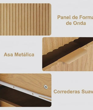 Houten Ladekast met 3 Lades, Modern Dressoir met Gouden Handgrepen en Metalen Poten