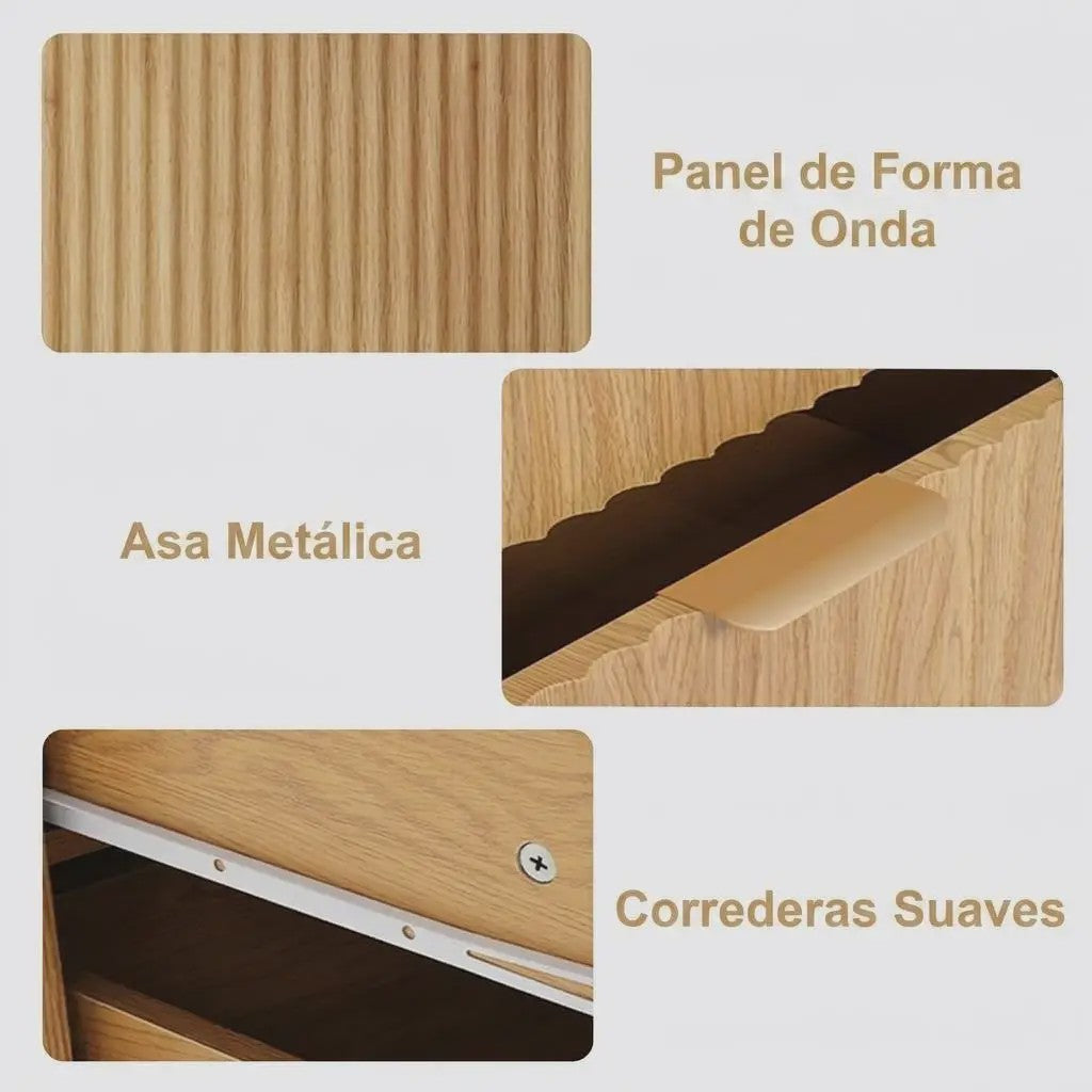 Houten Ladekast met 3 Lades, Modern Dressoir met Gouden Handgrepen en Metalen Poten