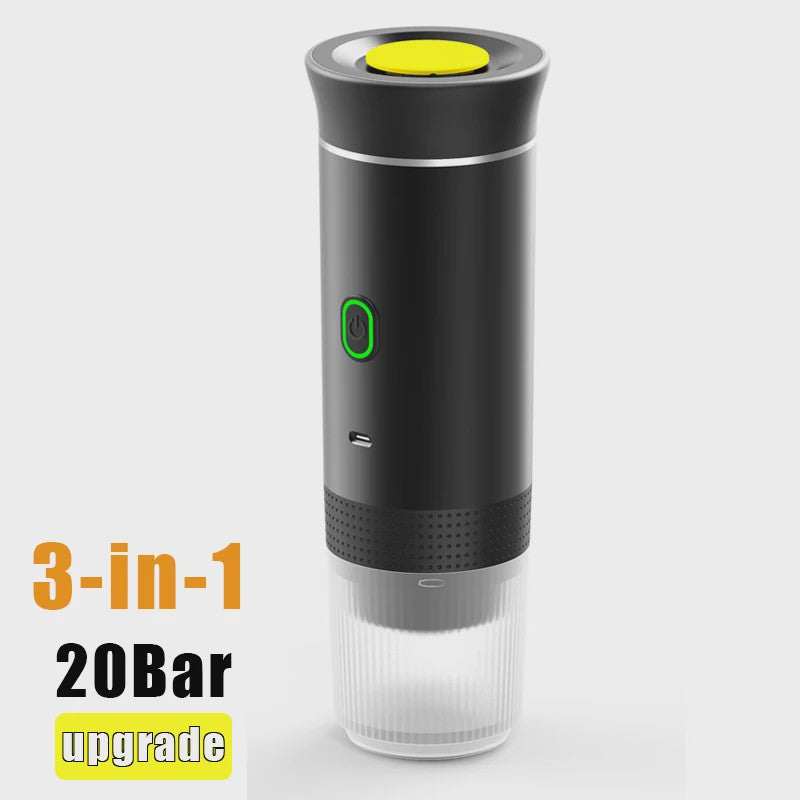3-in-1 Draagbare Koffiemachine: Draadloos, Elektrisch & Compact voor Auto, Thuis & Camping