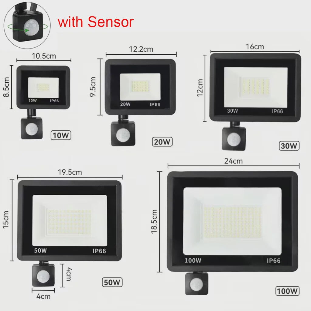 Waterdichte LED Floodlight met PIR Bewegingssensor - 10W tot 100W