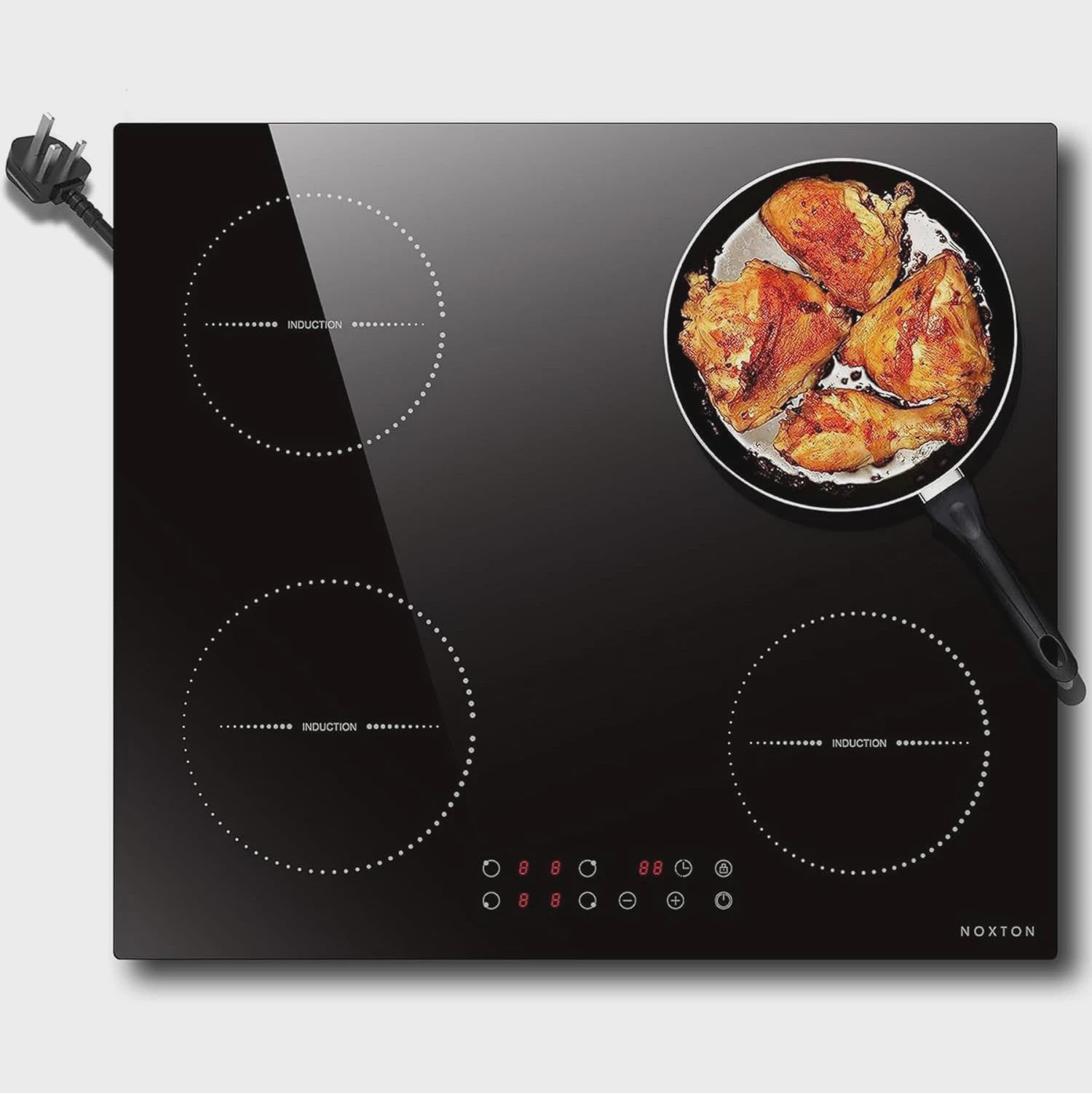 NOXTON 60cm Inbouw Inductie Kookplaat - 4 Zones, Touch Control, Veiligheidsslot & Timer - Zwart