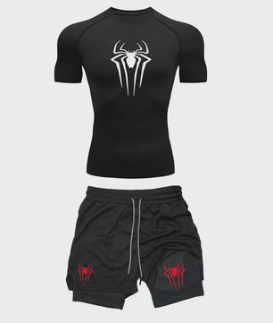 Heren Sport Set: Compressie T-shirt & Short met Spider Print