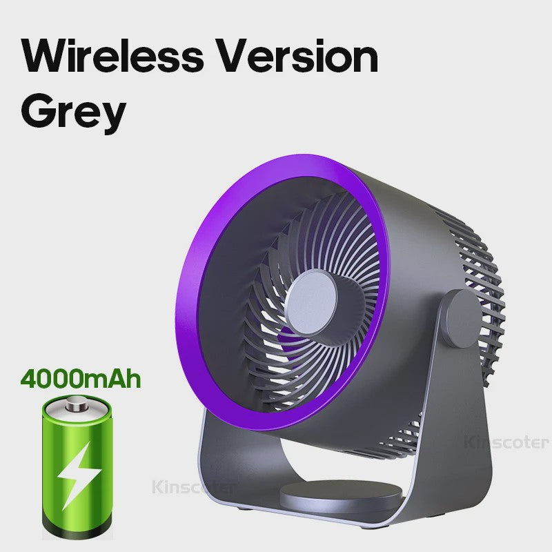 KINSCOTER Multifunctionele Draadloze Ventilator: Draagbaar, Stil & Flexibel voor Bureau, Muur of Plafond