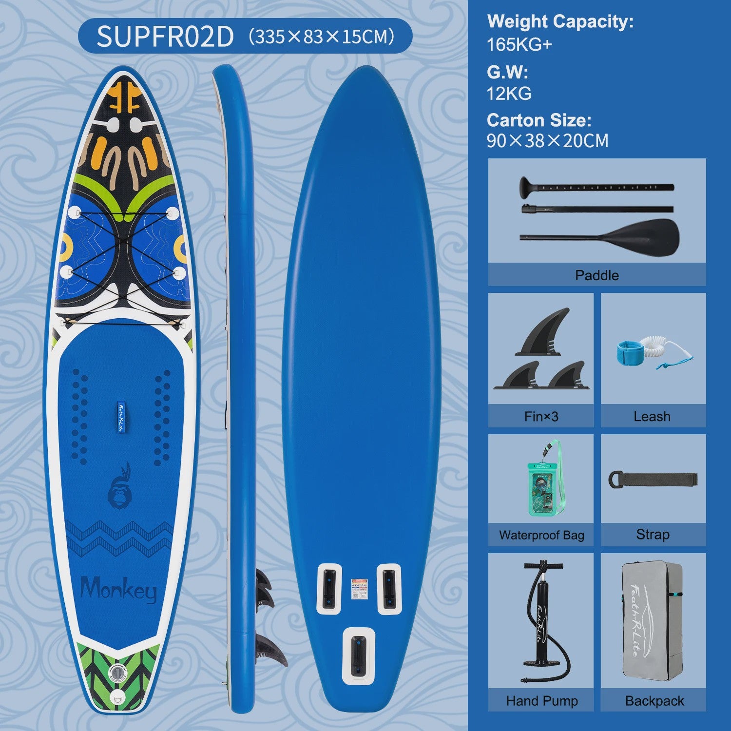 Opblaasbaar Stand Up Paddle Board (SUP) 335cm - Compleet met Peddel & Accessoires