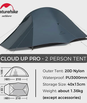 Naturehike Cloud Up Pro Tent 2 Persoons - Ultralicht, Waterdicht & Compact