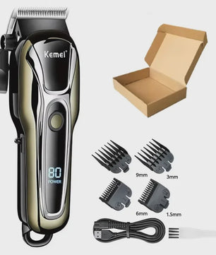 Professionele Draadloze Baard- en Haartrimmer Kemei KM-PG1990A met LCD Display & USB Opladen
