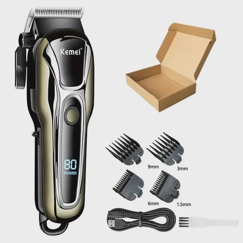 Professionele Draadloze Baard- en Haartrimmer Kemei KM-PG1990A met LCD Display & USB Opladen