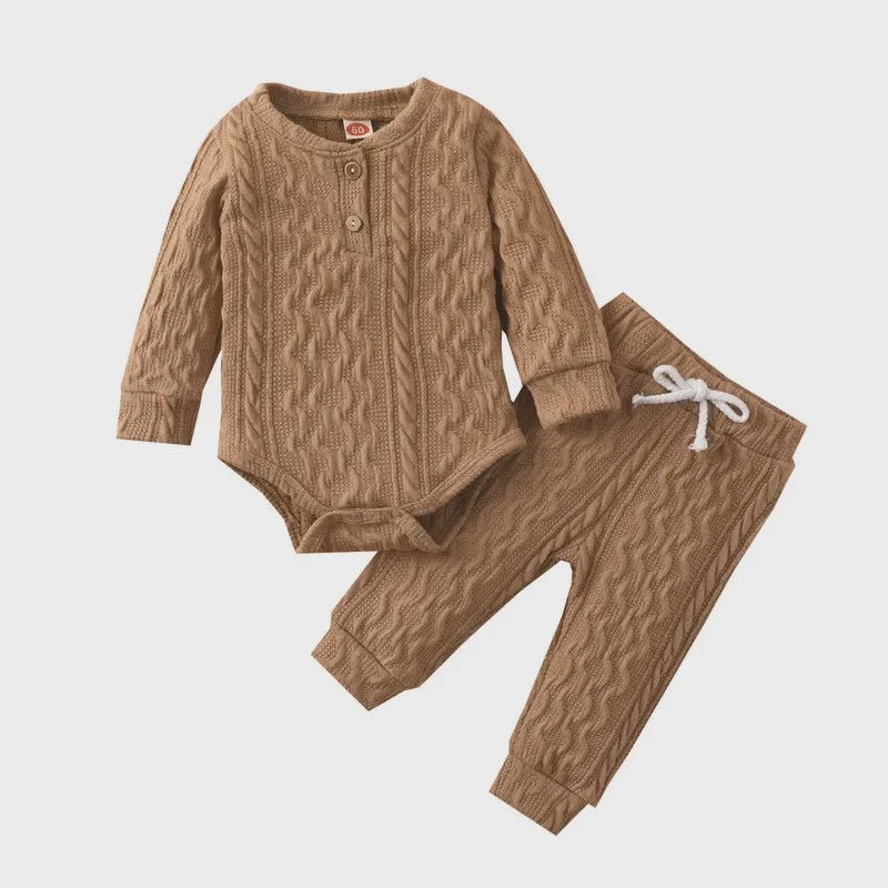 Gebreide Baby Set: Romper met Lange Mouwen en Broekje - Herfst Collectie