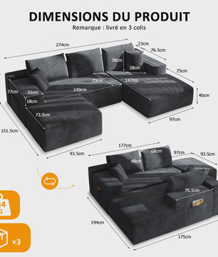 Moderne U-vormige Corduroy Bank met Memory Foam - Modulair en Comfortabel