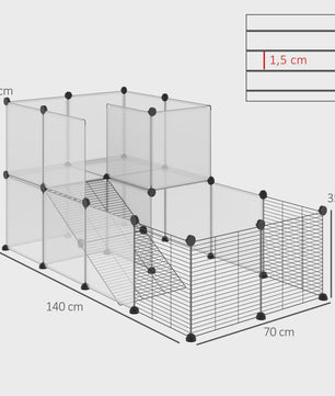 Modulaire Knaagdierenkooi RVS - 27 Delen - Voor Konijnen, Cavia's & Chinchilla's - 140x70x70cm - Transparant