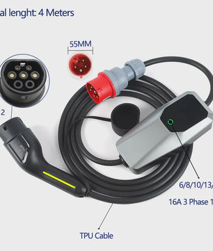 Draagbare 3-Fase EV Charger 11kW/22kW: Verstelbaar 6A-32A, 4/10/15m Kabel, DC Bescherming