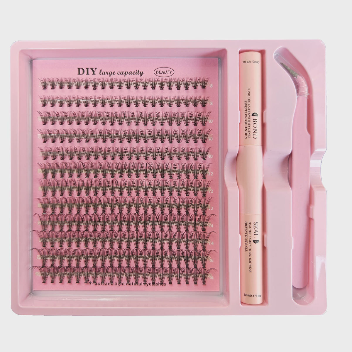 DIY Wimperextensie Set: Kluster Wimper Extensions met Bond, Seal & Tweezer (8-16mm)
