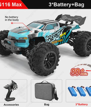SG116 MAX RC Off-Road Monster Truck - 80KM/H Brushless Motor, 1:16 Schaal Drift Racewagen voor Kinderen