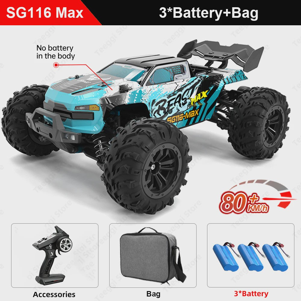 SG116 MAX RC Off-Road Monster Truck - 80KM/H Brushless Motor, 1:16 Schaal Drift Racewagen voor Kinderen