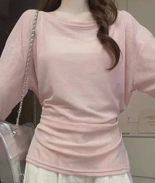 Dames Oversized T-shirt met Lange Mouwen en Off-Shoulder Design - Sexy Bandage Detail