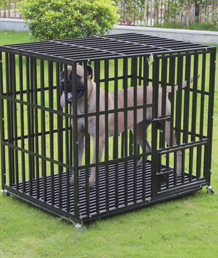 Robuuste Metalen Hondenkennel met 3 Deuren, Wielen en Uitneembare Lade