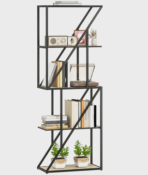 Industriële Boekenkast 5 Lagen met Open Planken en Stalen Frame - 60x30x165 cm Eikenlook