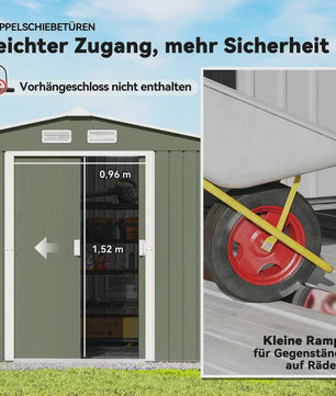 Metalen Tuinhuis met Schuifdeuren - 2.77x1.95m - Lichtgroen