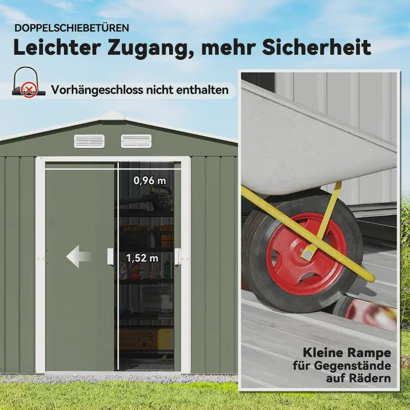 Metalen Tuinhuis met Schuifdeuren - 2.77x1.95m - Lichtgroen