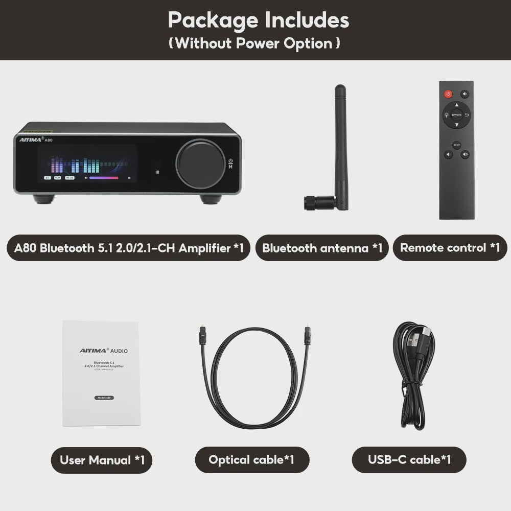 AIYIMA A80 Krachtige Stereo Power Versterker met DAC & Bluetooth (2x300W, Class D)