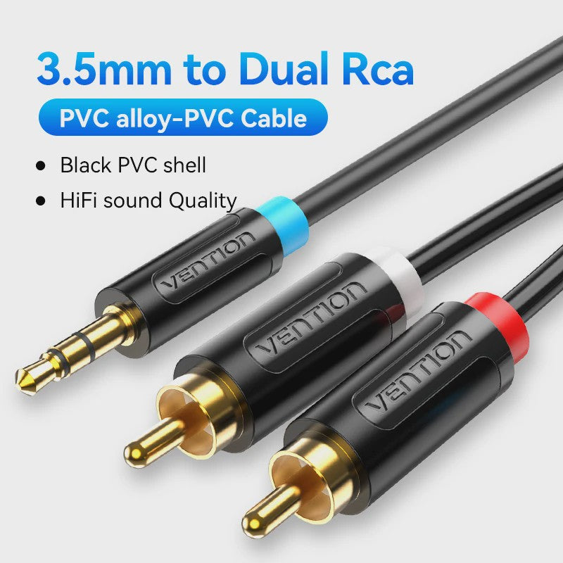 Vention 3.5mm Jack naar 2 RCA Audiokabel - HiFi Stereo AUX Kabel voor Home Theater & Versterkers
